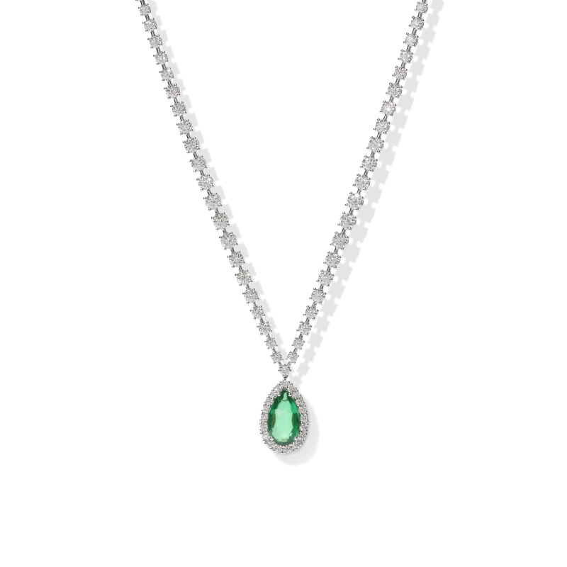 Emerald Diamond Pendant With Graduated Diamond Chain