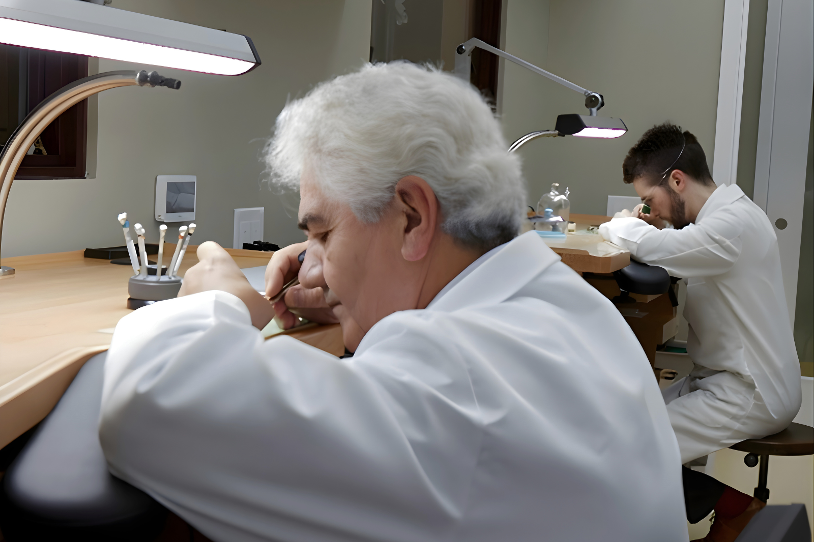 An image featuring experts repairing watches